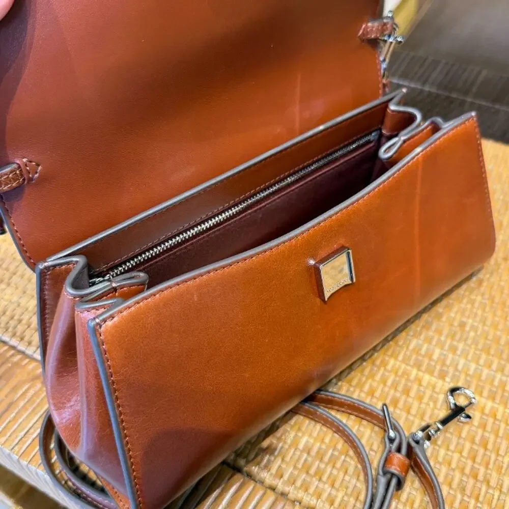 Tory Burch Rory Glazed Flap Shoulder Bag 177319 $625 Aged Brown